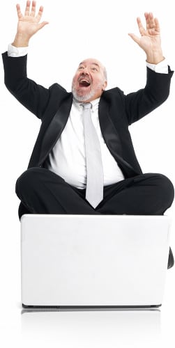 Man In Suit Raising Hands In the Air