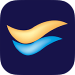 Therasoft Logo which looks like an orange squiggle sitting on a blue squiggle.
