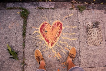 Heart chalked onto sidewalk