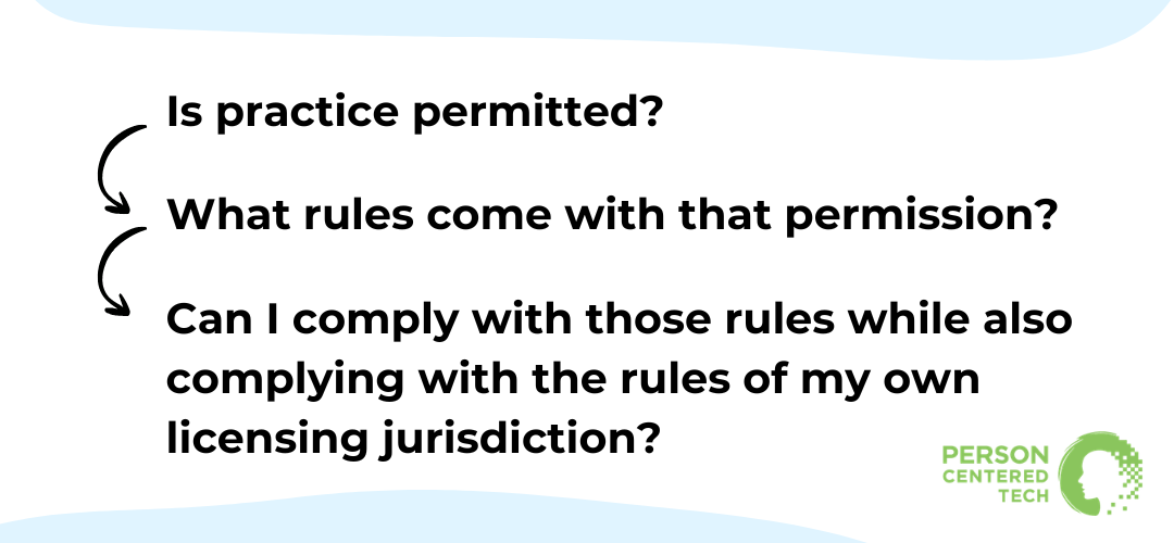 Is practice permitted? What rules come with that permission? Can I comply with those rules while also complying with the rules of my own licensing jurisdiction?